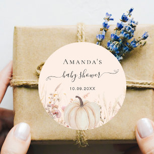 Sticker Rond baby shower de pêche fleur sauvage citrouille