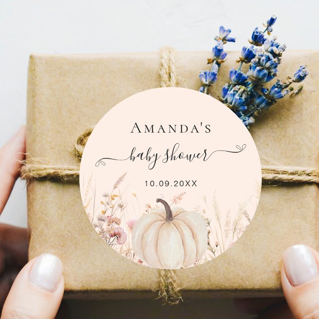 Sticker Rond baby shower de pêche fleur sauvage citrouille (Créateur téléchargé)