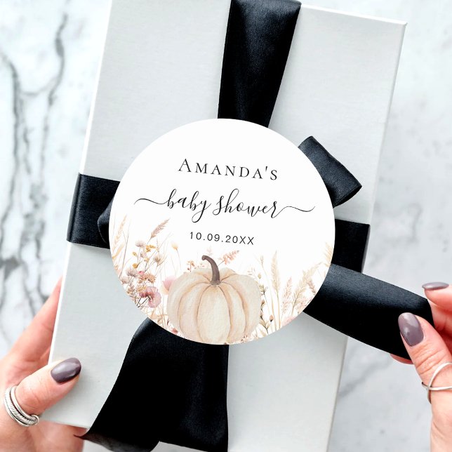 Sticker Rond baby shower de pêche fleur sauvage citrouille (Créateur téléchargé)