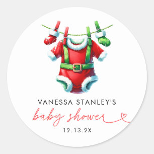 Sticker Rond Baby shower de Père Noël Red Holly