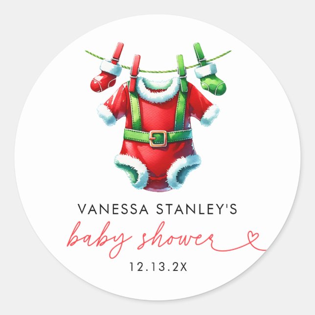 Sticker Rond Baby shower de Père Noël Red Holly (Devant)