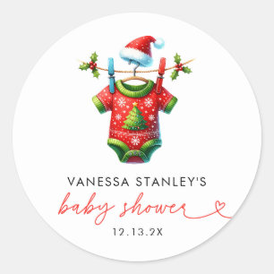 Sticker Rond Baby shower de Père Noël Red Holly