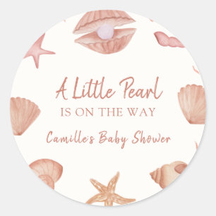 Sticker Rond Baby shower de perles Neutral Summer Ocean Seashel