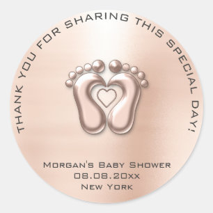 Sticker Rond Baby shower de pieds coeur Favoriser Cadeau Merci
