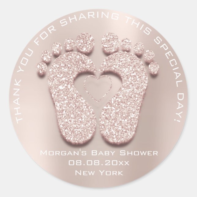 Sticker Rond Baby shower de pieds coeur Favoriser cadeau Merci  (Devant)