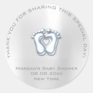 Sticker Rond Baby shower de pieds coeur Favoriser garçon Merci 