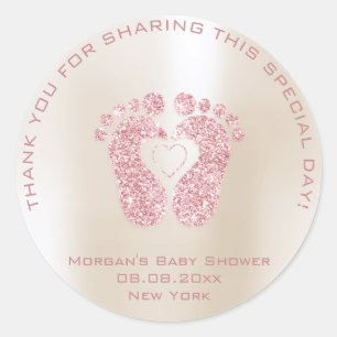Sticker Rond Baby shower de pieds coeur Favoriser la fille Merc