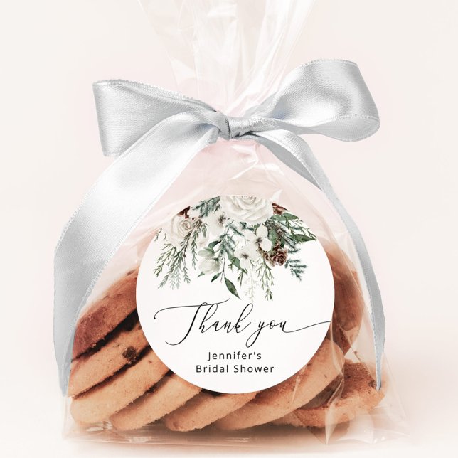 Sticker Rond Baby shower de pinède toujours verte d'hiver (Créateur téléchargé)