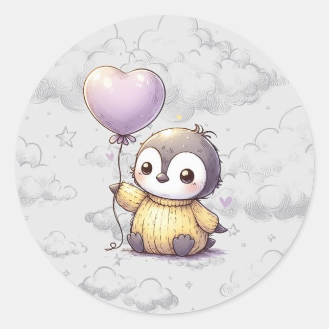 Sticker Rond Baby shower de pingouin (Devant)