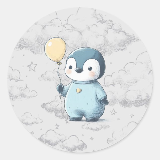Sticker Rond Baby shower de pingouin (Devant)