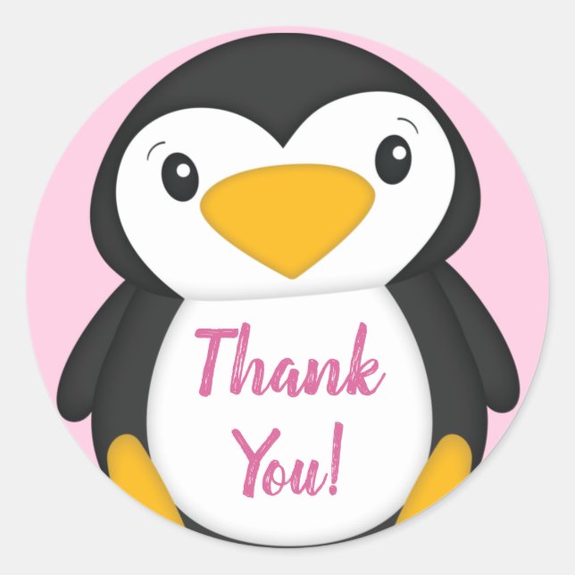 Sticker Rond Baby shower de pingouin rose (Devant)