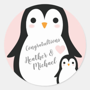Sticker Rond Baby shower de pingouin rose