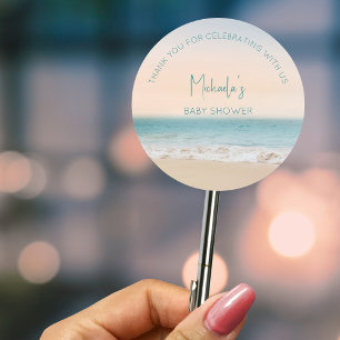 Sticker Rond Baby shower de plage de Merci personnalisé