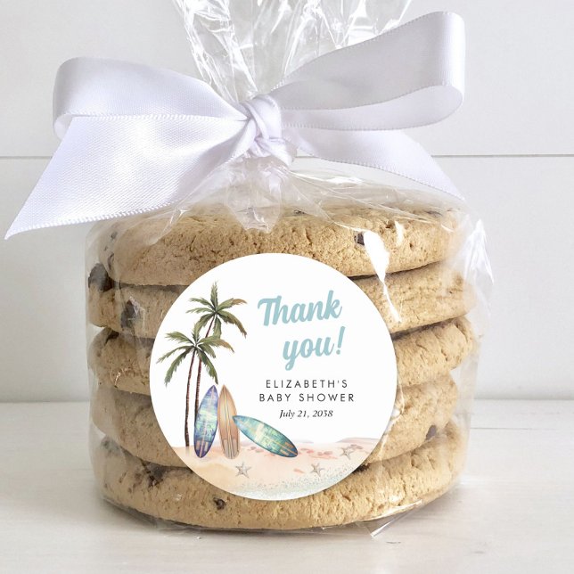 Sticker Rond Baby shower de plage de surf Merci (Créateur téléchargé)