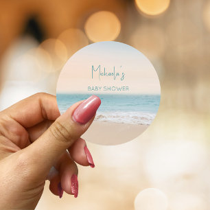 Sticker Rond Baby shower de plage personnalisé neutre pour les