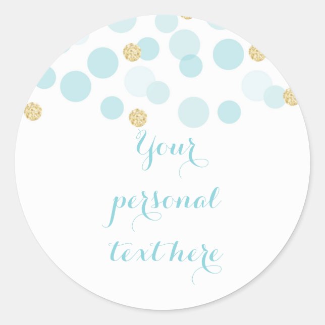 Sticker rond Baby shower de points d'or bleu (Devant)