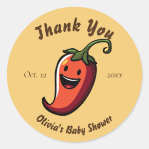 Sticker Rond Baby shower de poivre chili souriant Merci