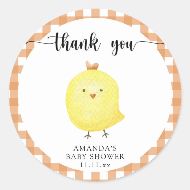 Sticker Rond Baby shower de poulet mignon merci (Devant)