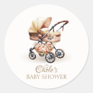 Sticker Rond Baby shower de poussette florale Boho neutre pour 