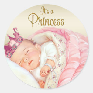Sticker Rond Baby Shower de Princesse Vintage Rose