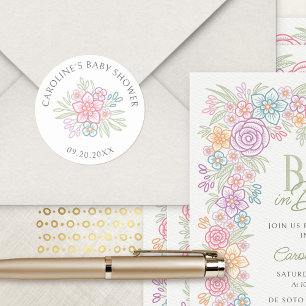 Sticker Rond Baby shower de printemps fleur sauvage