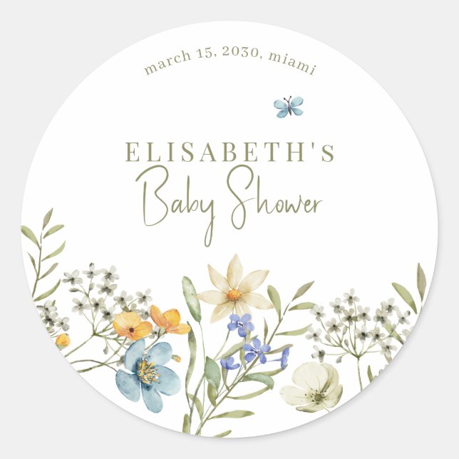 Sticker Rond Baby shower de printemps fleur sauvage Boho person (Devant)