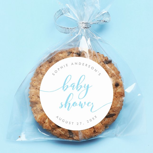 Sticker Rond Baby shower de script Blue Relax (Créateur téléchargé)