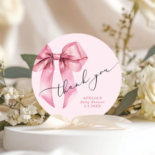 Sticker Rond Baby shower de script Bow rose Merci