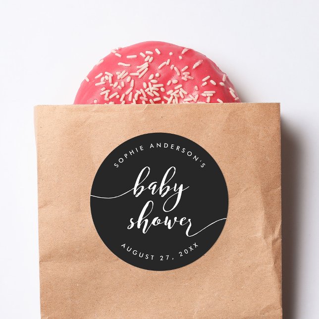 Sticker Rond Baby shower de script de relaxation noir et blanc (Créateur téléchargé)