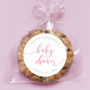 Sticker Rond Baby shower de script de relaxation rose