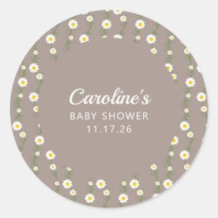 Sticker Rond Baby shower de script personnalisé Boho Daisy Chai