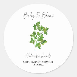 Sticker Rond Baby shower de semences Baby In Bloom l Cilantro