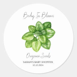 Sticker Rond Baby shower de semences Baby In Bloom l Oregano