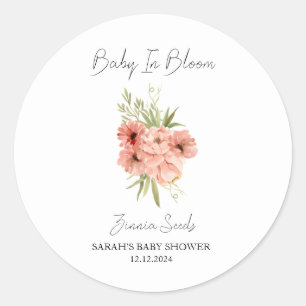 Sticker Rond Baby shower de semences Baby In Bloom l Zinnia