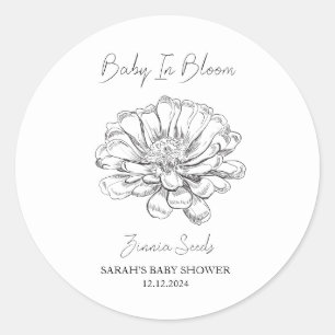 Sticker Rond Baby shower de semences Baby In Bloom l Zinnia