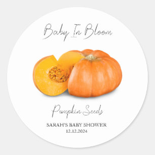 Sticker Rond Baby shower de semences Citrouille Baby In Bloom l