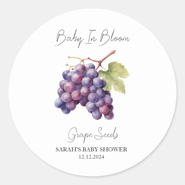 Sticker Rond Baby shower de semences de raisins de fleurs de bé (Devant)
