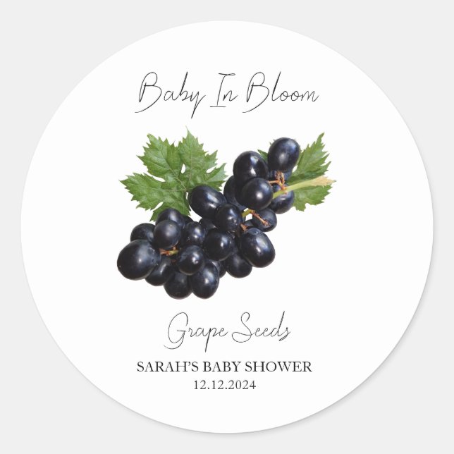 Sticker Rond Baby shower de semences de raisins de fleurs de bé (Devant)