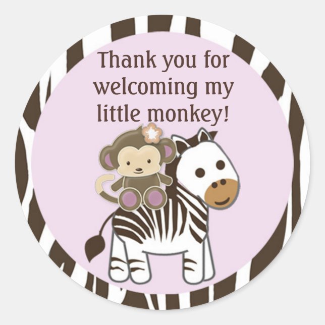 Sticker Rond Baby shower de singe blanc étiquettes/sceaux CJ-O  (Devant)