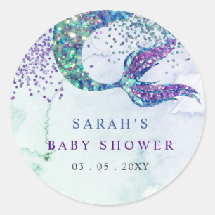 Sticker Rond Baby shower de sirène à Parties scintillant violet