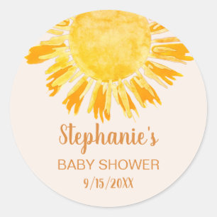Sticker Rond Baby shower de soleil jaune Boho