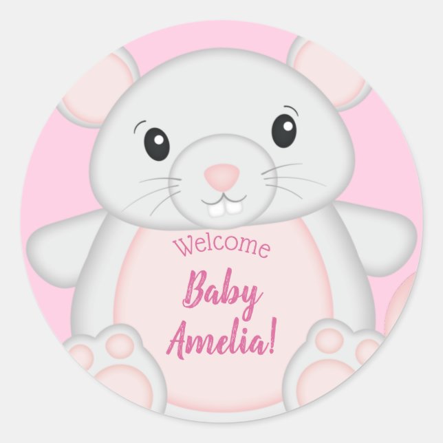 Sticker Rond Baby shower de souris rose (Devant)