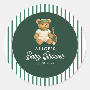 Sticker Rond Baby shower de tennis Preppy Bear