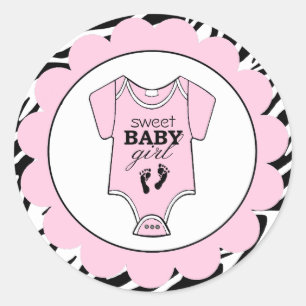 Sticker Rond Baby shower de tenue pour bébé rose Zebra