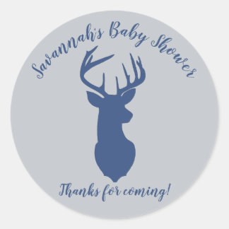 Sticker Rond Baby shower de tête de cerf gris et marine Favoris