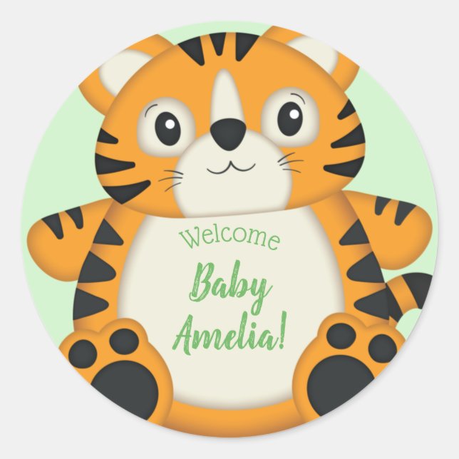Sticker Rond Baby shower de tigre vert (Devant)