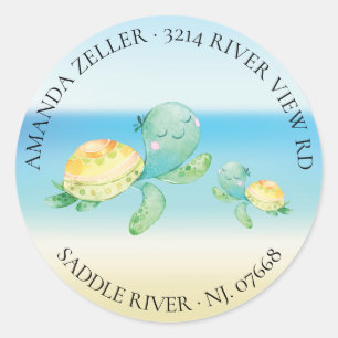 Sticker Rond Baby shower de tortue de mer - Adresse de retour