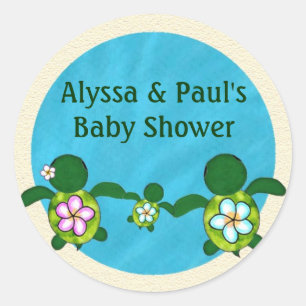 Sticker Rond Baby shower de TORTUE de mer de GARÇON (Honu) 02B