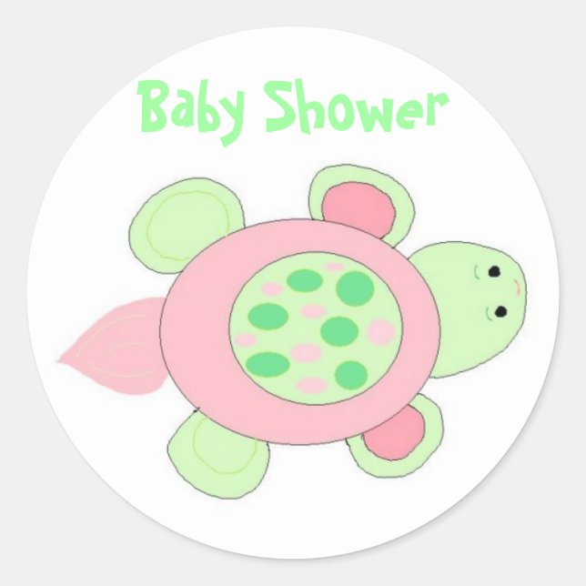 Sticker Rond Baby shower de tortue rose (Devant)