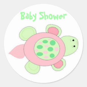 Sticker Rond Baby shower de tortue rose